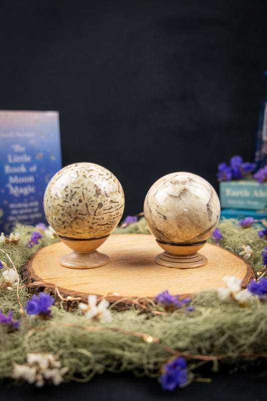 Moonstone with Smokey Quartz Sphere