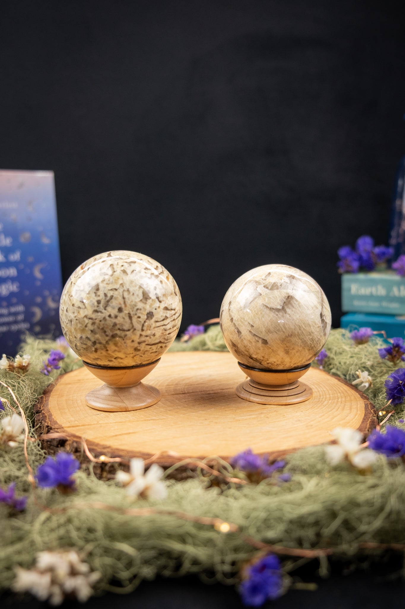 Moonstone with Smokey Quartz Sphere