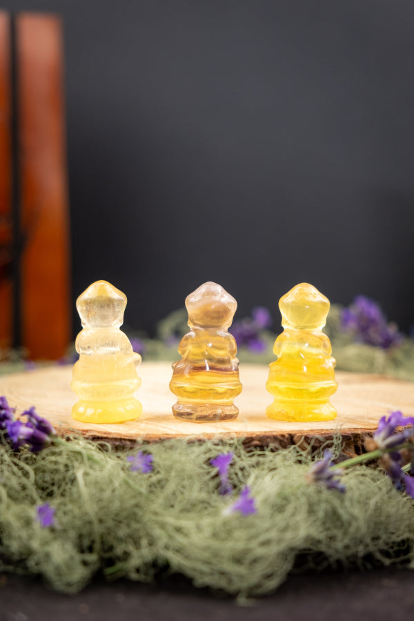 Golden Fluorite Buddha Carving, Ethically Sourced Gemstone from China, Radiant Crystal for Clarity, Abundance, and Spiritual Growth