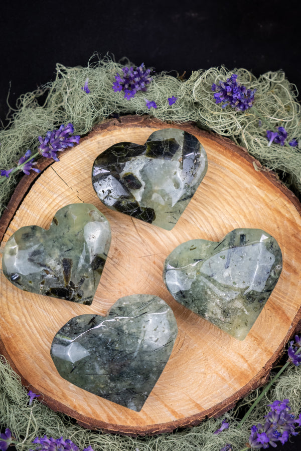 Prehnite with Epidote Heart Crystal, Healing Stone of Inner Peace and Protection, Heart Chakra Gemstone, Calming Crystal for Empaths