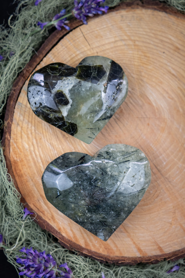 Prehnite with Epidote Heart Crystal, Healing Stone of Inner Peace and Protection, Heart Chakra Gemstone, Calming Crystal for Empaths