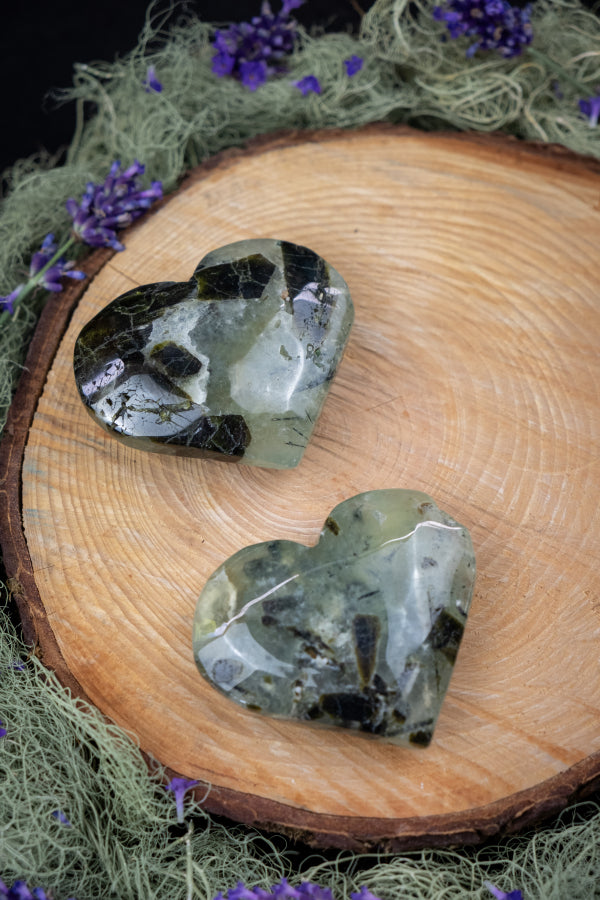 Prehnite with Epidote Heart Crystal, Healing Stone of Inner Peace and Protection, Heart Chakra Gemstone, Calming Crystal for Empaths
