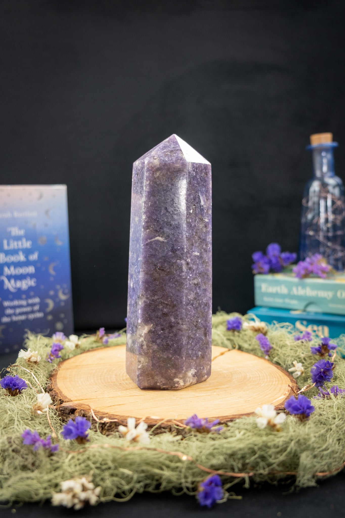 Lepidolite Point with Smokey Quartz Inclusions
