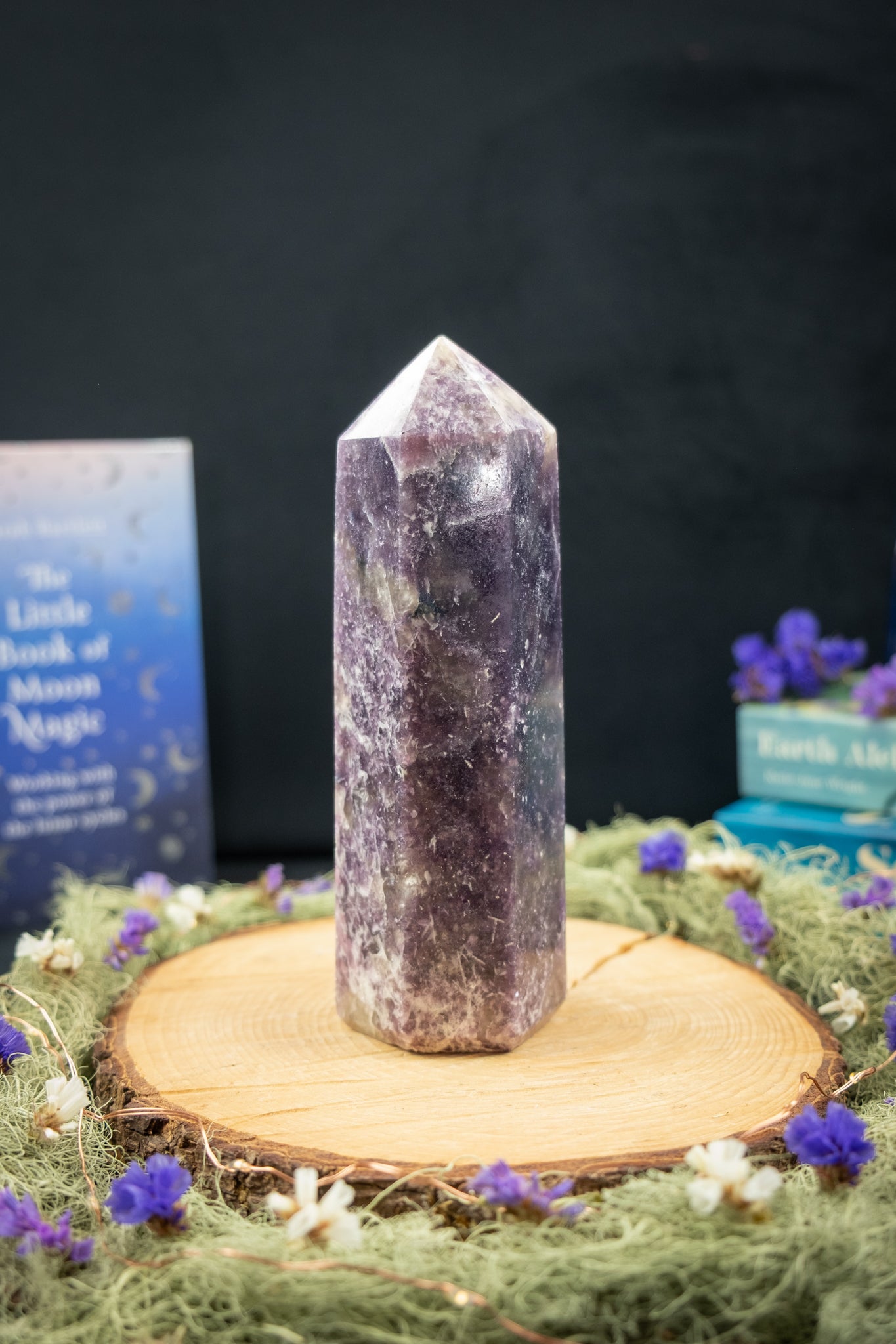 Lepidolite Point with Smokey Quartz, Pink Tourmaline and Apatite Inclusions