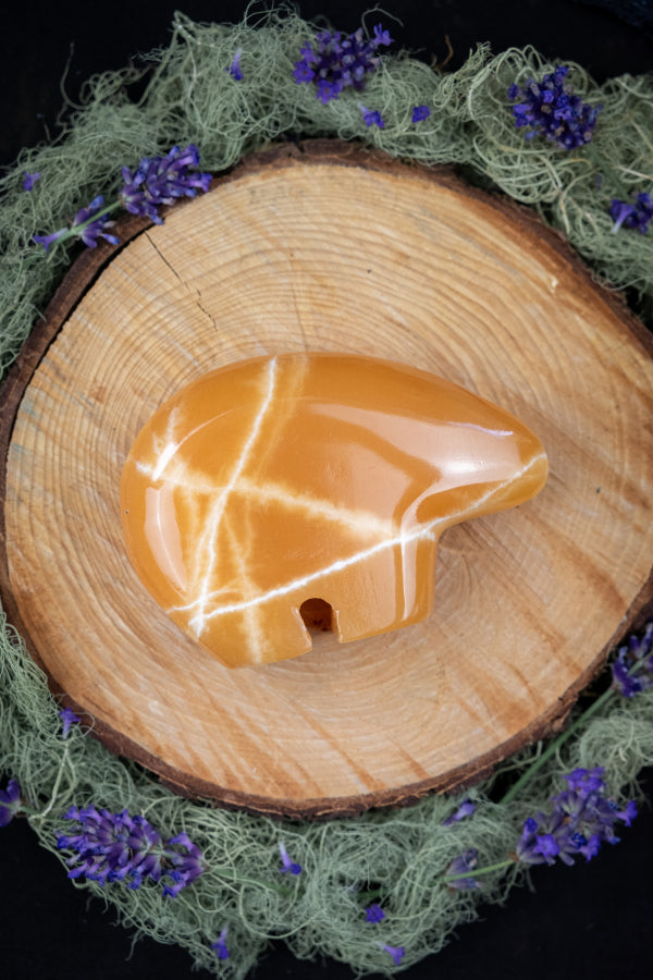 Orange Calcite Bear Totem Carving, Joyful Crystal Animal, Sacral Chakra Stone, Hand Carved Calcite Gem for Strength, Creativity, Energy Flow