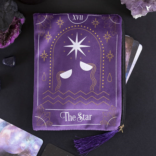 Velvet Zipped Tarot Pouch, Tarot Star Card Design,The perfect travel bag for your crystals, oracle cards and personal items.