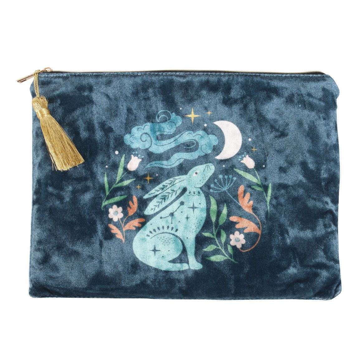 Midnight Hare Velvet Bag, Perfect for crystals and oracle cards on the go, Make up bag, Clutch bag.