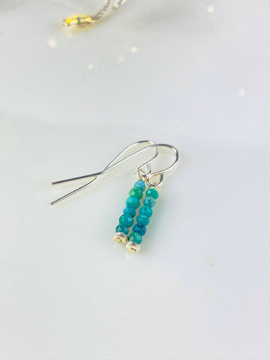 Turquoise Crystal Silver Earrings, Faceted Turquoise drop earrings