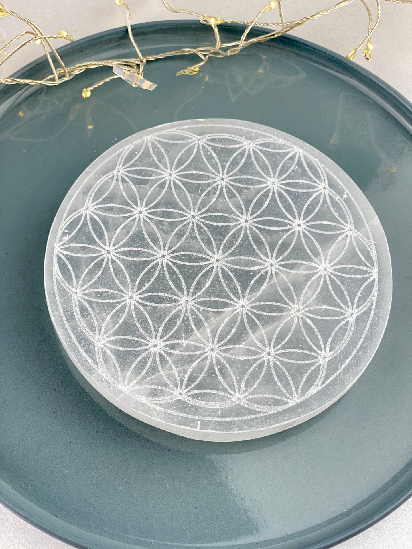Selenite Flower of Life Crystal charging plate, Purifying and cleansing crystal, Sacred Symbol crystal