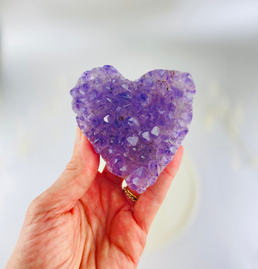 Amethyst crystal heart with Moss Agate back