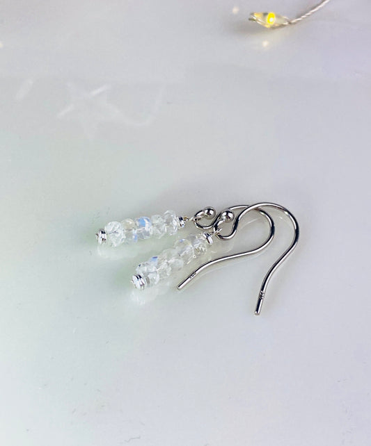 Rainbow Moonstone Drop Crystal Earrings, 925 sterling silver, Crystal for balance, harmony and hope.