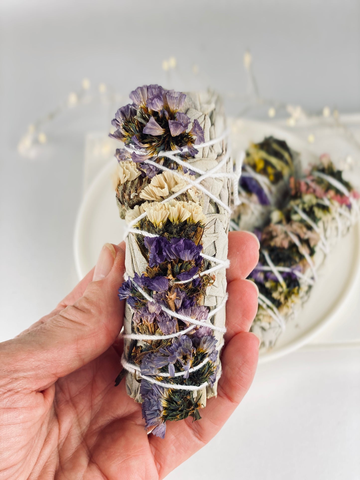 White sage smudge stick with flowers ~ Cleanse your aura, home and crystals.