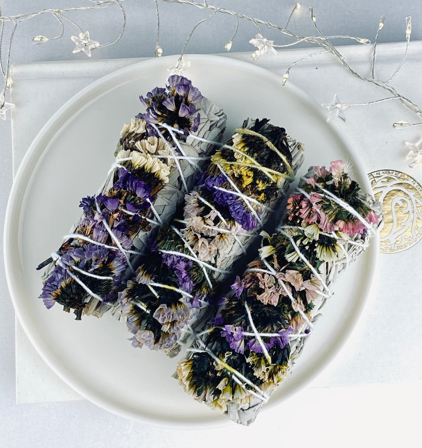 White sage smudge stick with flowers ~ Cleanse your aura, home and crystals.