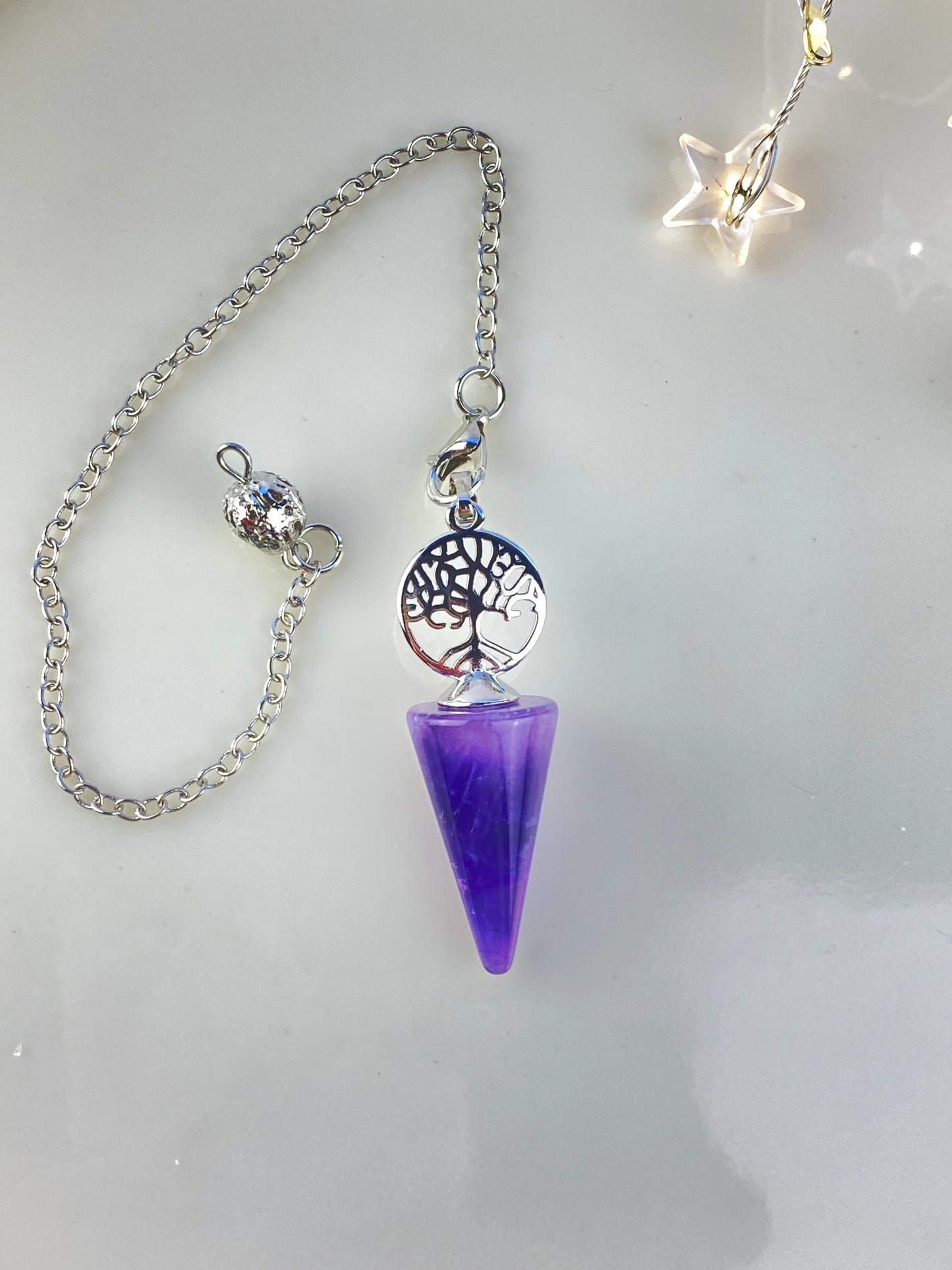 Amethyst crystal, tree of life, pendulum, Pendant, Dowsing pendulum