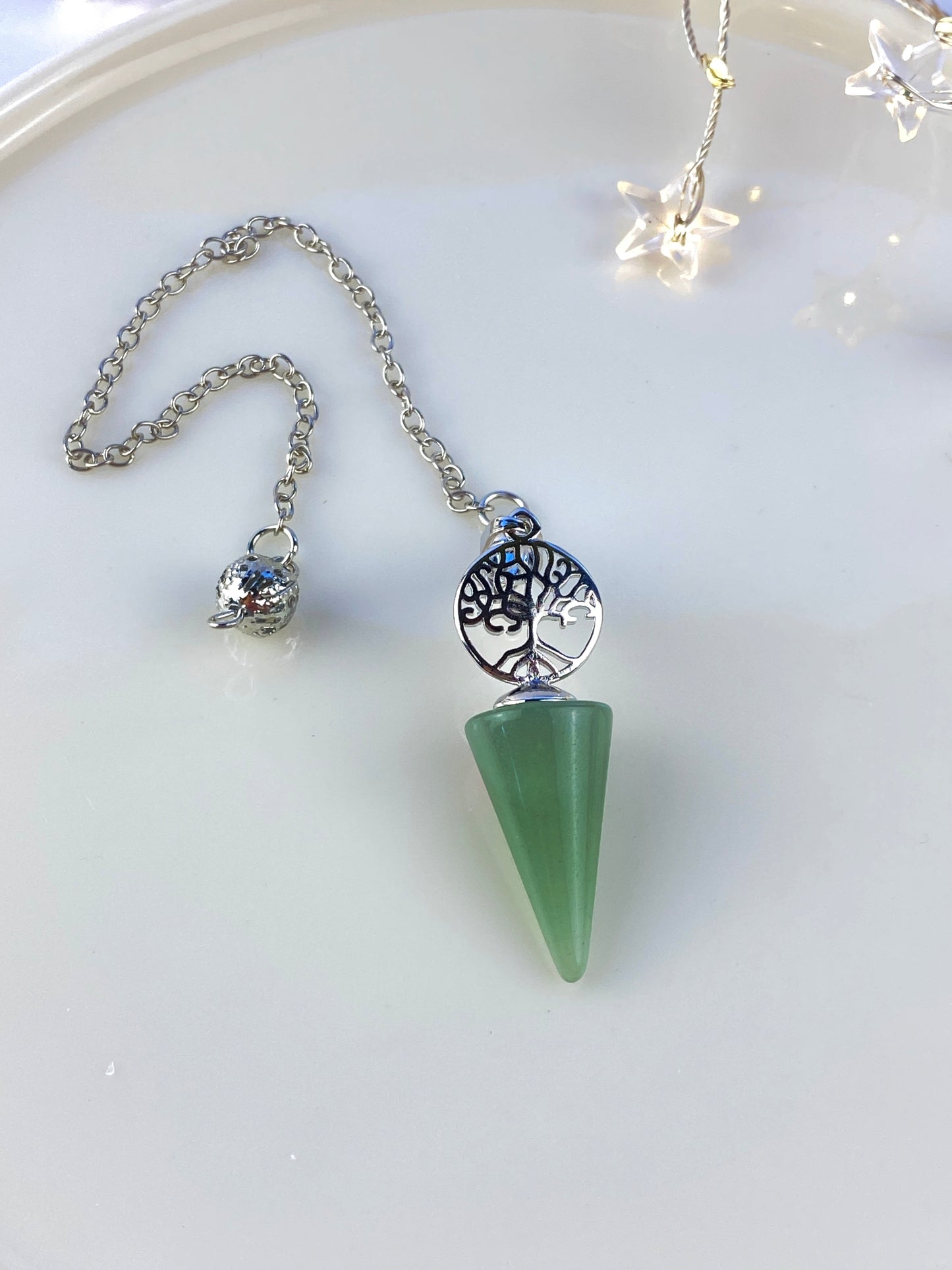 Green Aventurine crystal, tree of life pendulum, Pendant, Dowsing pendulum.