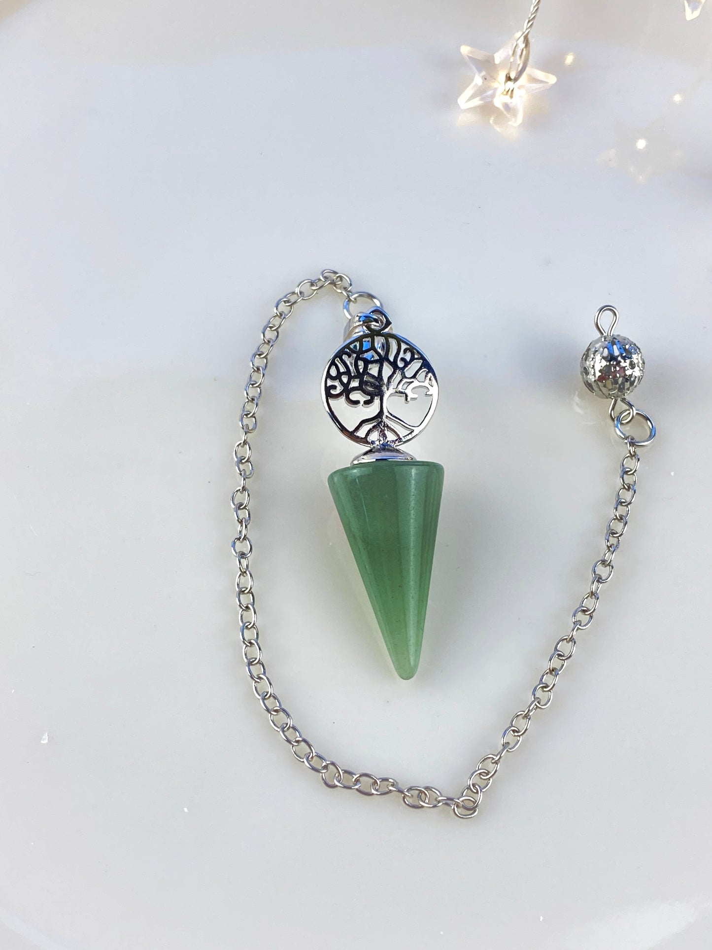 Green Aventurine crystal, tree of life pendulum, Pendant, Dowsing pendulum.