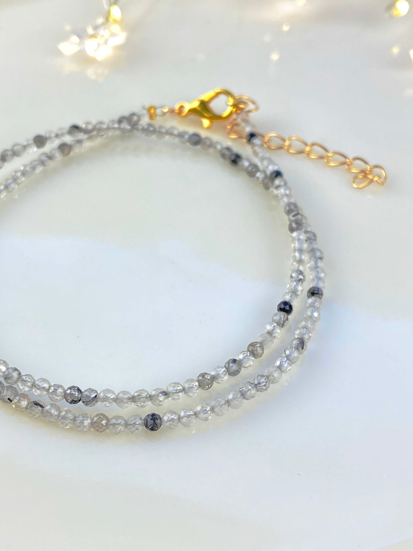 Black Tourmaline Crystal Necklace, Mini bead necklace.