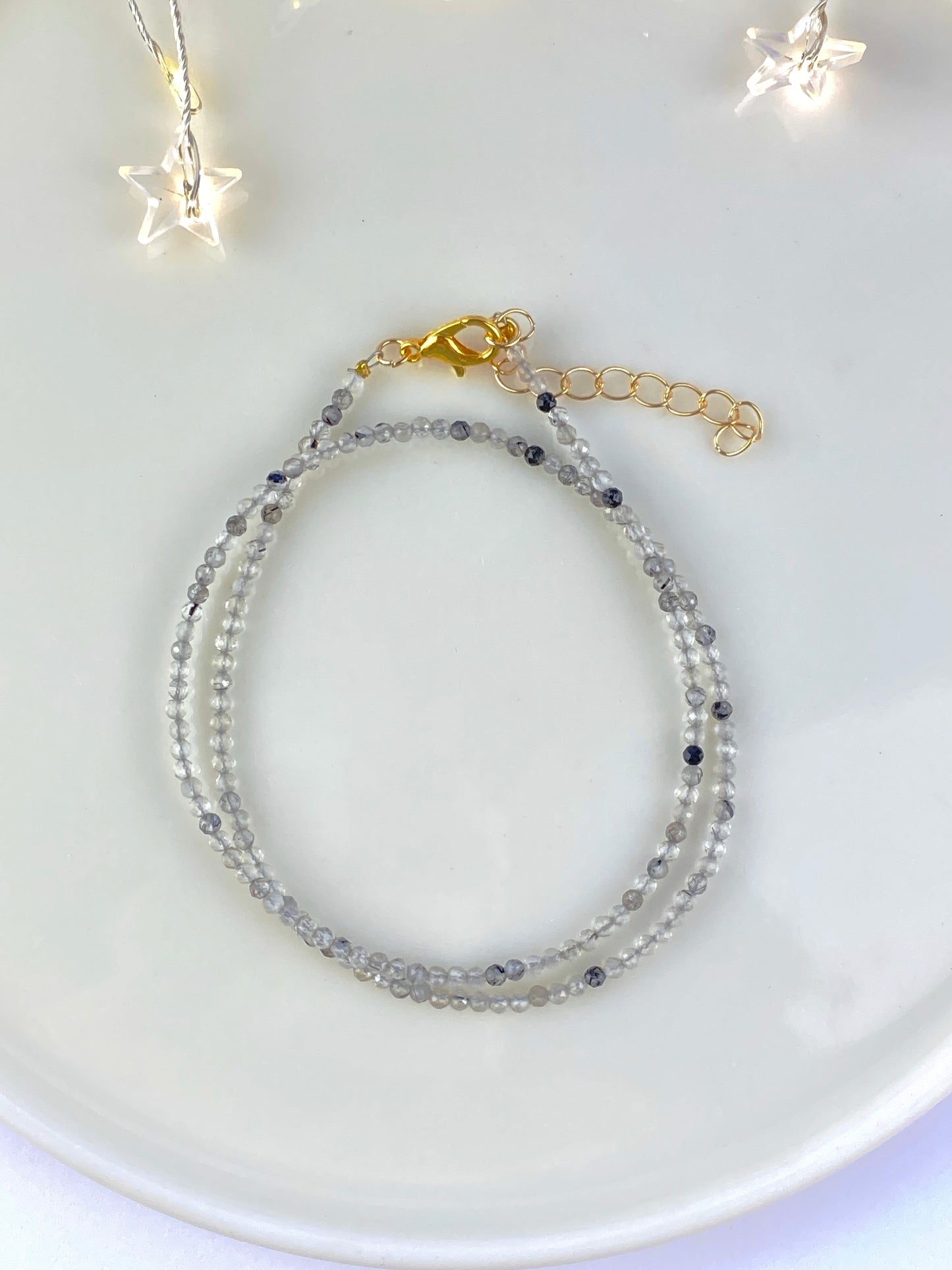 Black Tourmaline Crystal Necklace, Mini bead necklace.