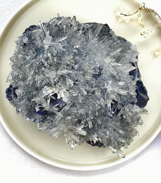 Needle Quartz on Pyrite Crystal, Mineral specimen.