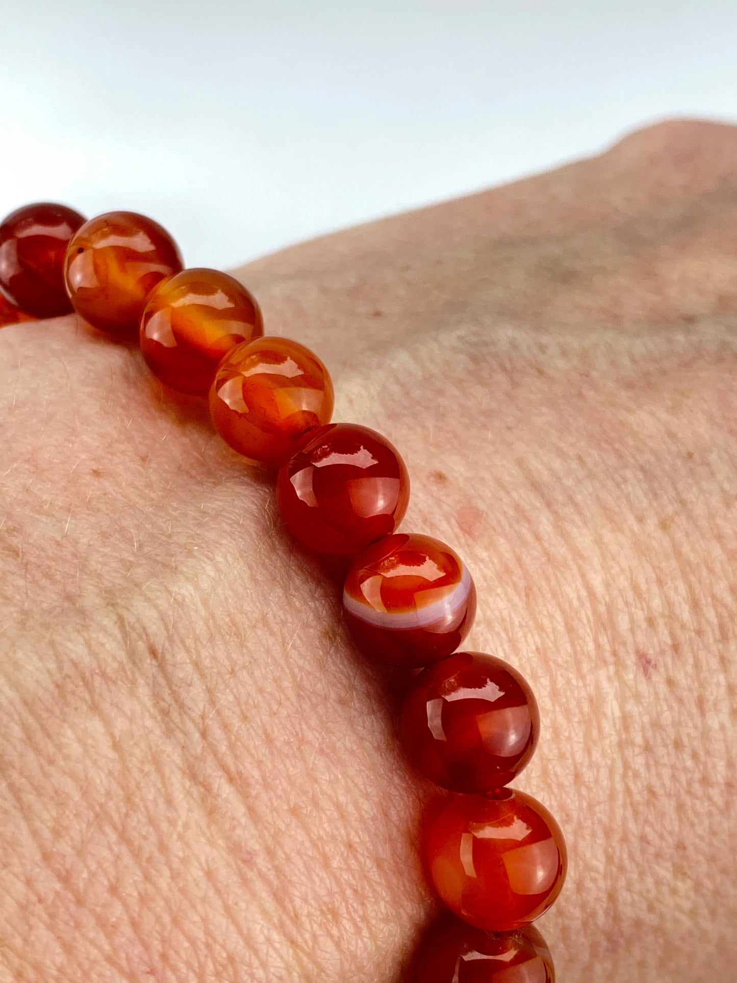 Carnelian Crystal 8mm Bracelet,  Carnelian beaded bracelet, Crystal for passion, love, creativity,  Root and Sacral chakra crystal.