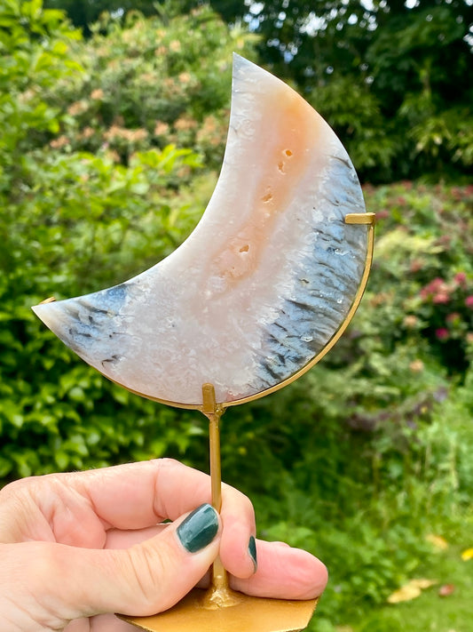 Pink Plume agate moon.