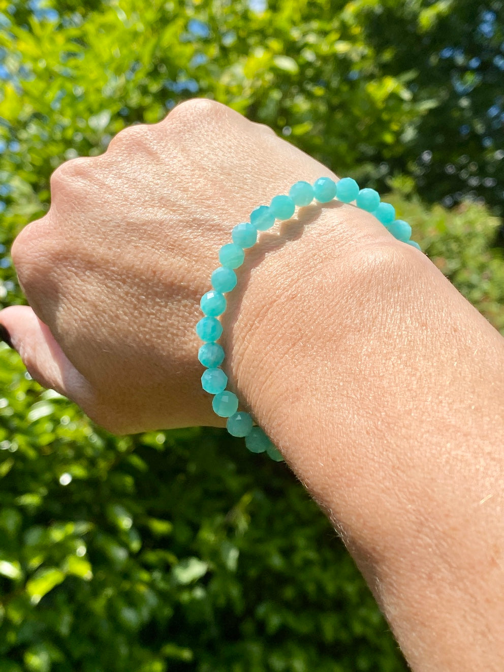 Amazonite faceted crystal bracelet, Turquoise crystals.