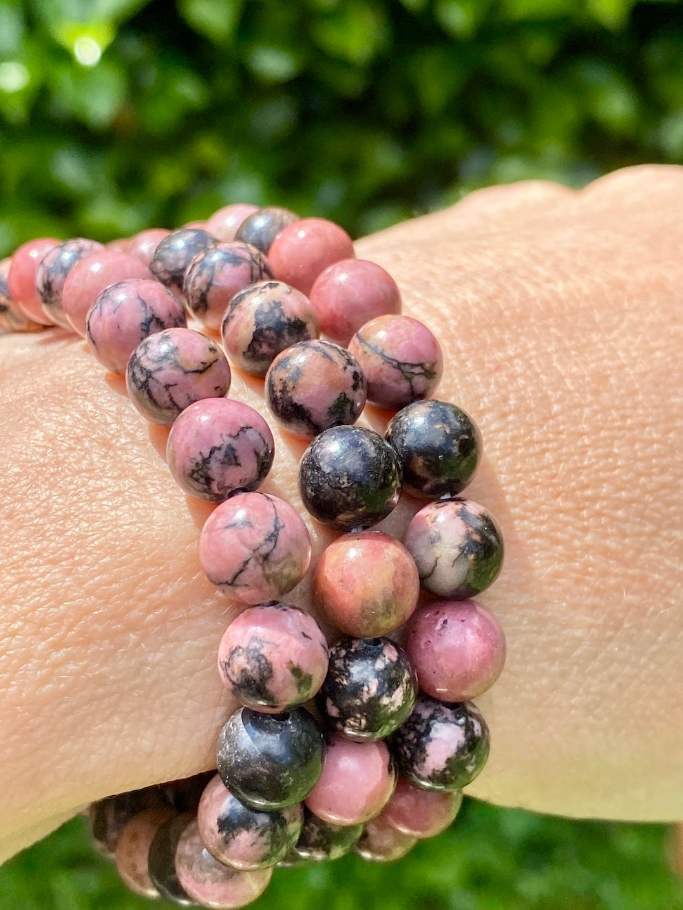 Rhodonite crystal bracelet, Heart chakra crystal, Crystal for stress.