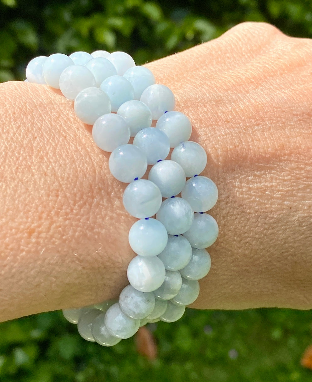 Aquamarine crystal bracelet, 8mm beads, March birthstone, AAA grade, blue crystals, calming gemstones, release resentment