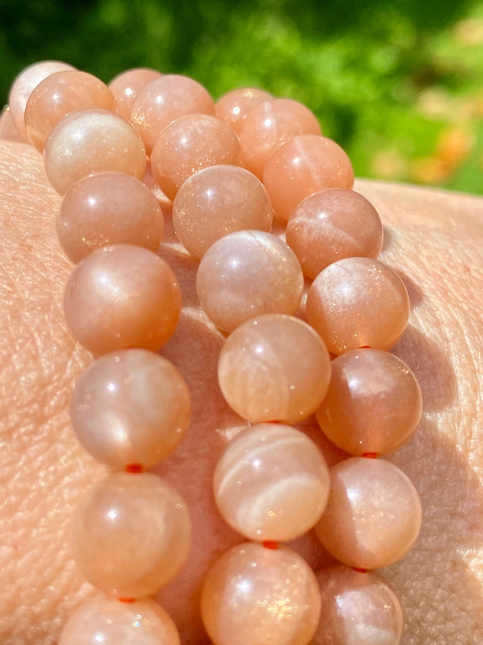 Peach moonstone crystal bracelet, 8mm bead, Crystal for emotional balance.