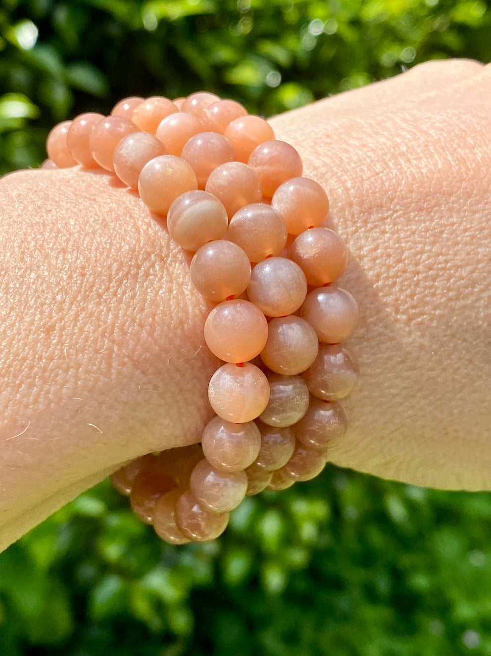 Peach moonstone crystal bracelet, 8mm bead, Crystal for emotional balance.