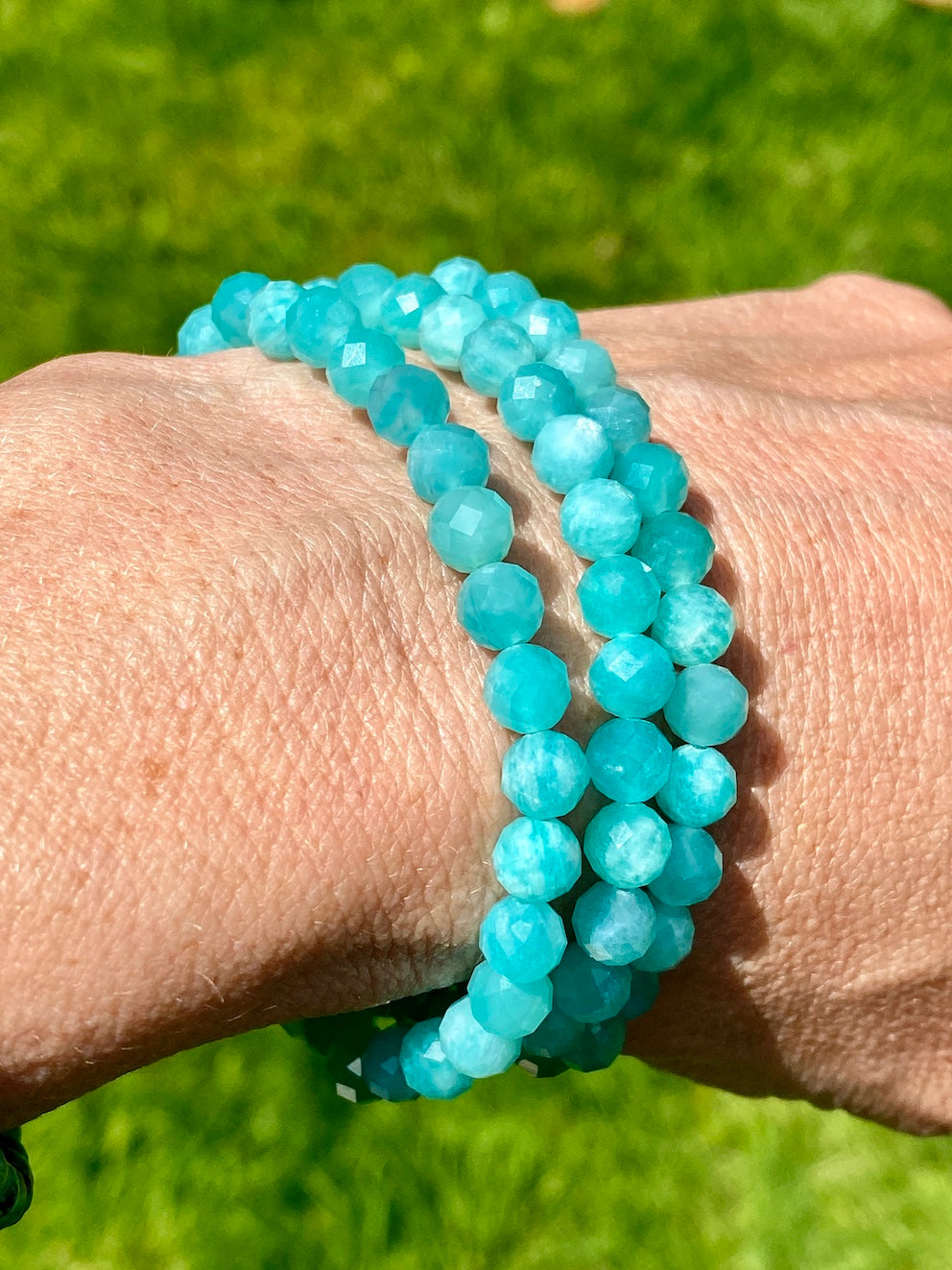 Amazonite faceted crystal bracelet, Turquoise crystals.