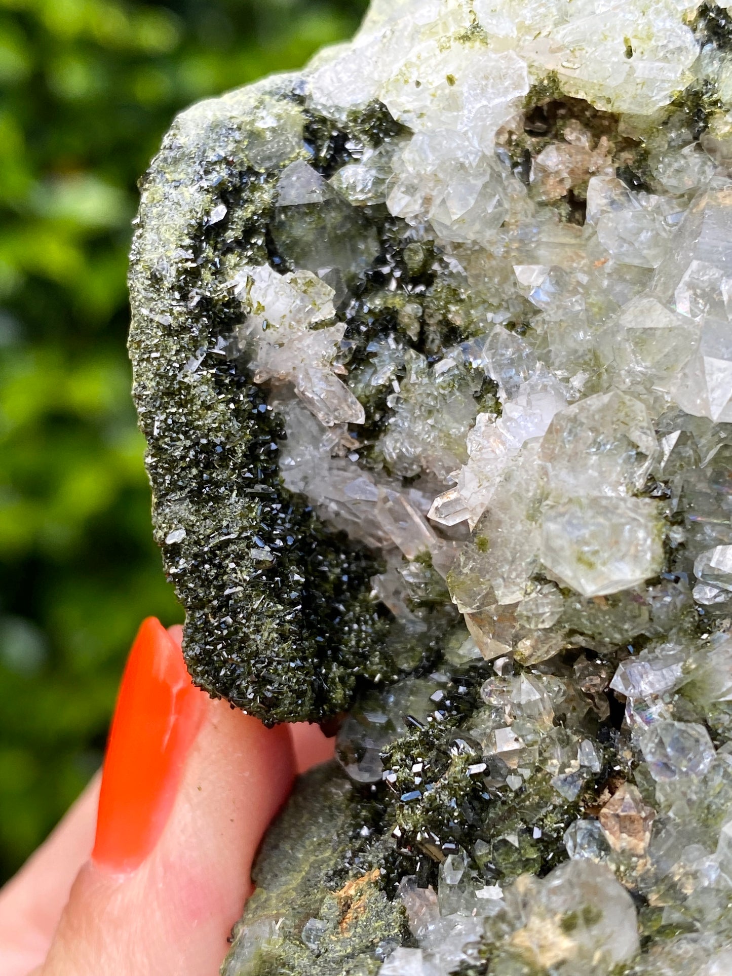 Forest Epidote Quartz Crystal, Rare Crystal.