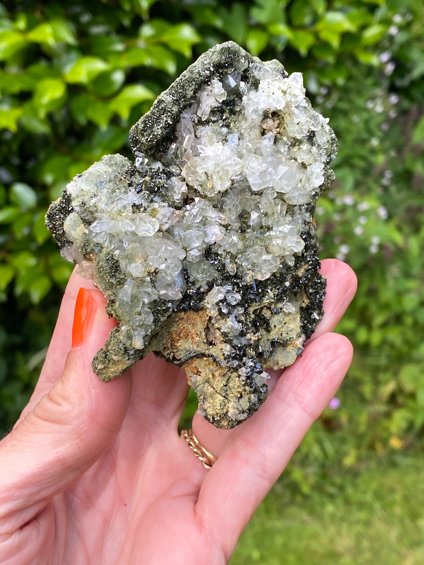 Forest Epidote Quartz Crystal, Rare Crystal.