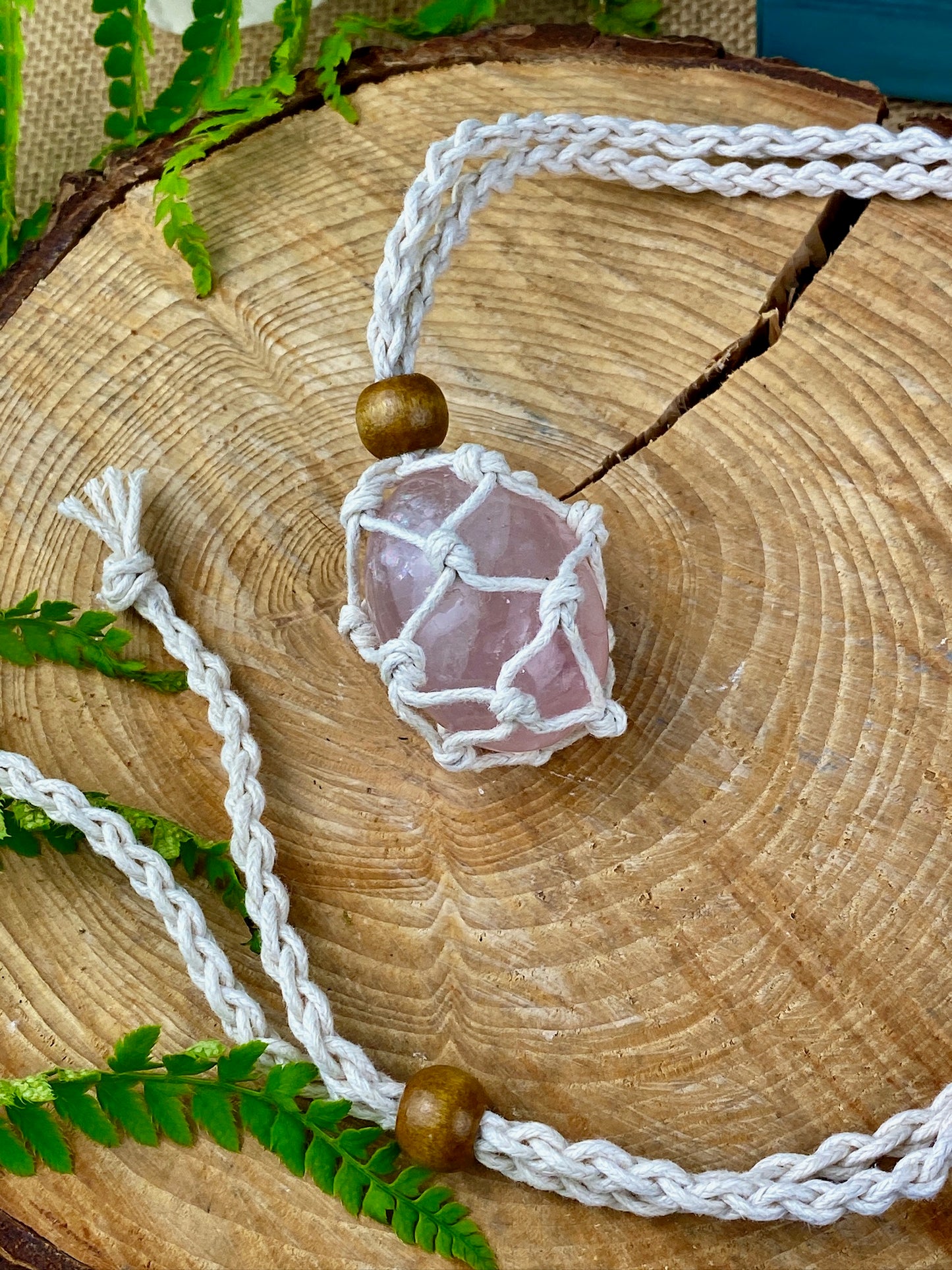 Macrame crystal pouch necklace, Crystal holder necklace, Crystal cage necklace for tumbled stones, Adjustable, Wear your way, Boho style.