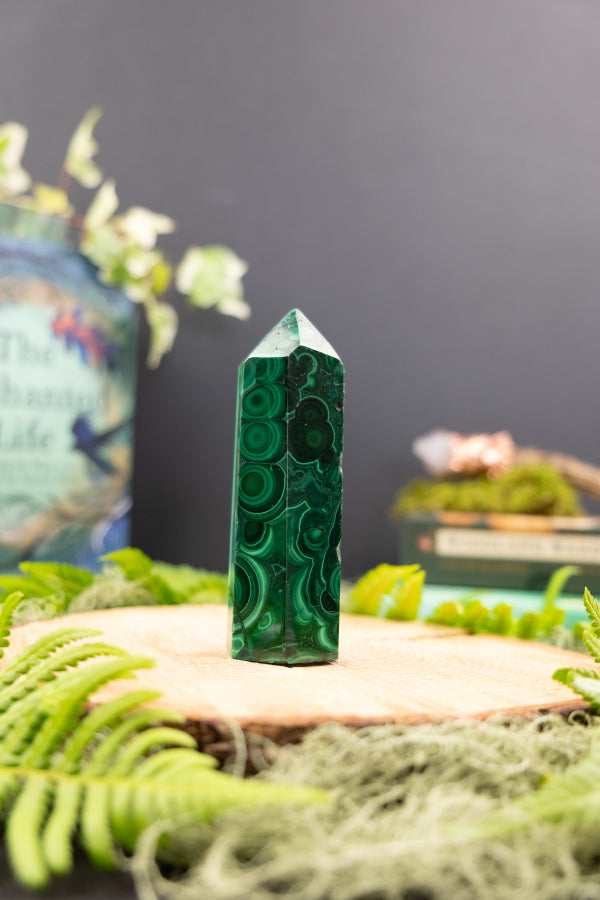 Malachite Crystal Point for Protection, Heart Healing and Transformation, Polished Green Gemstone Tower, Stone of Empowerment and Growth