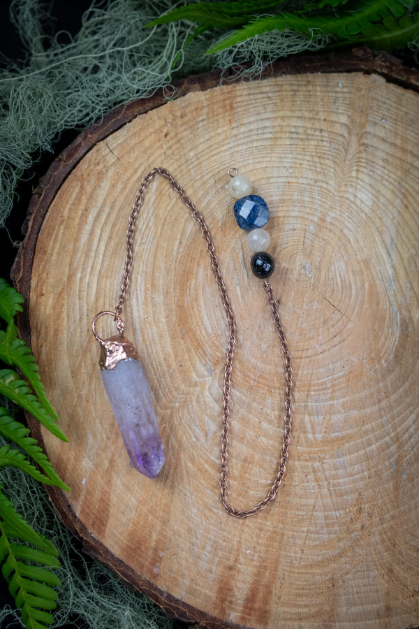 Vera Cruz Amethyst Crystal Pendulum for Energy Healing, Copper Dowser Tool for Clarity, Intuition, Protection and Spiritual Connection