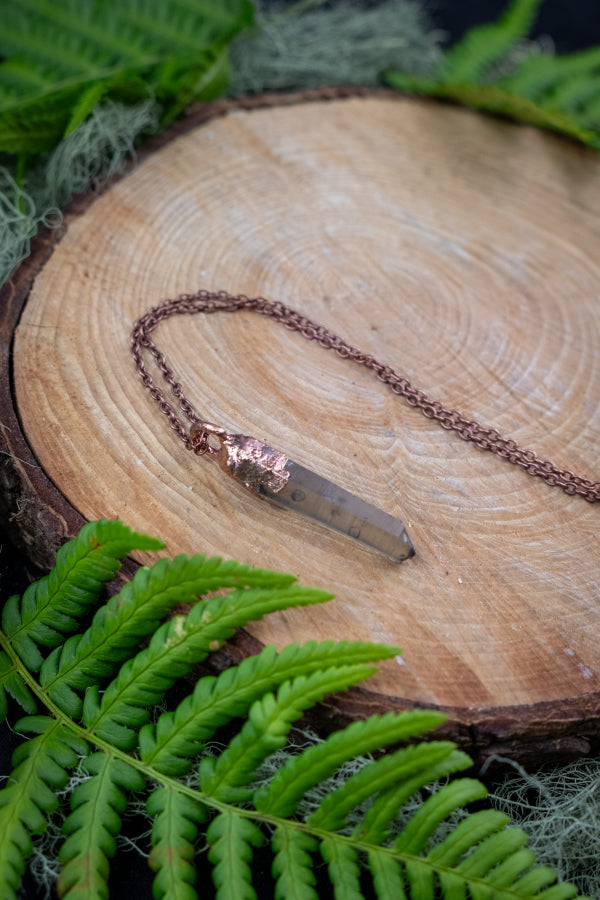 Smokey Quartz and Copper Pendant, Electroformed Crystal Necklace, Smoky Quartz Protection Gemstone Jewellery, Grounding Stone Necklace