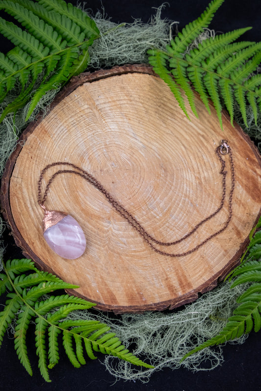 Rose Quartz Copper Pendant, Electroformed Crystal Necklace, Handmade UK Artisan Jewellery, Healing Copper & Gemstone Jewellery, Boho style.