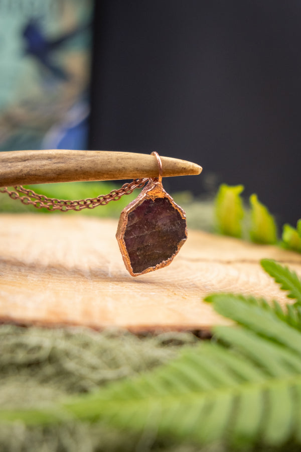Raw Ruby Crystal and Copper Pendant for Passion Protection Courage and Vitality, Handmade Raw Gemstone Necklace, Crystal Healing Jewellery