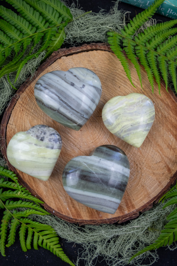 Infinite Stone Heart Stone from India, Soothing Serpentine and Chrysotile Crystal for Healing, Energy Cleanse and Deep Rest Stone