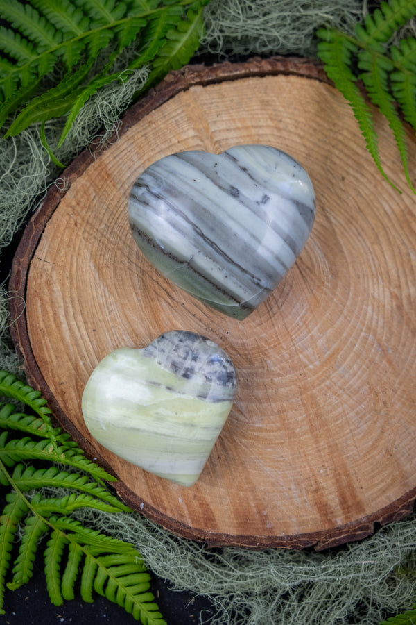 Infinite Stone Heart Stone from India, Soothing Serpentine and Chrysotile Crystal for Healing, Energy Cleanse and Deep Rest Stone
