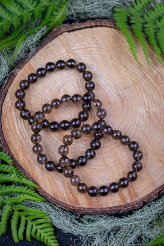 Smokey Quartz Crystal Bracelet, 10mm bead, Crystal for grounding and protection, A grade crystal