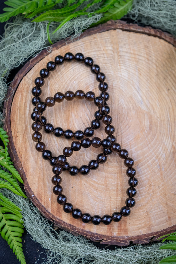 Smokey Quartz Crystal Bracelet, 8mm bead, Crystal for grounding and protection, A grade crystal