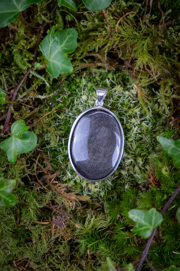 Silver sheen Obsidian Crystal Pendant, 925 Sterling silver, Grounding & Protection crystal, Crystal for communication, Shamanic crystal.