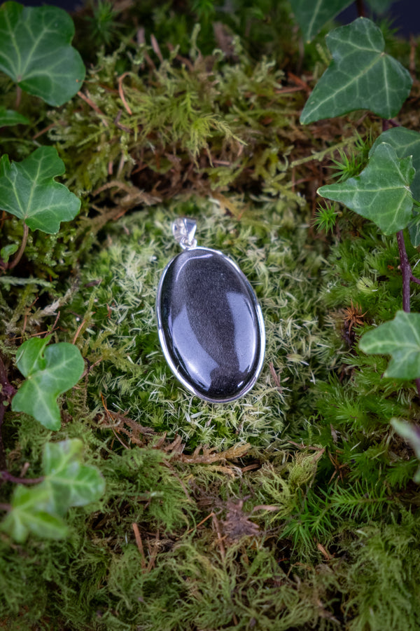 Silver sheen Obsidian Crystal Pendant, 925 Sterling silver, Grounding & Protection crystal, Crystal for communication, Shamanic crystal.