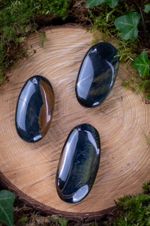 Blue Tigers Eye Crystal Palmstone, Stone of protection, Crystal for calm, Ease anxiety, Crystal for stress, Crystal for anger, Blue stone