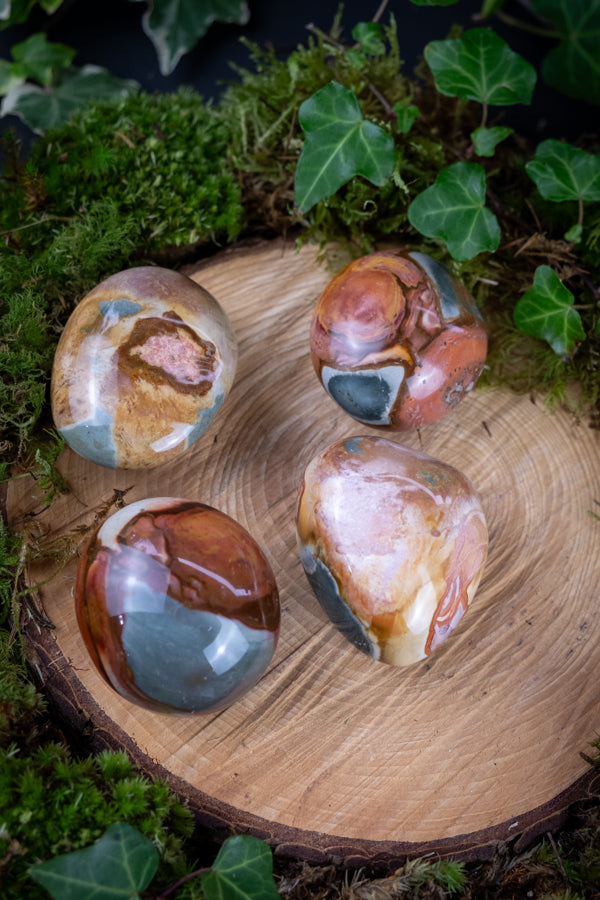 Polychrome Jasper Palm Stone, A crystal for gratitude, appreciation & happiness, Overcome past traumas, Desert Jasper Crystal.