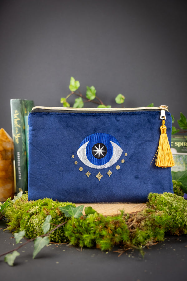 All Seeing Eye Velvet Bag, The perfect travel bag for your crystals, oracle cards and personal items, Evil eye bag, Protection symbol.