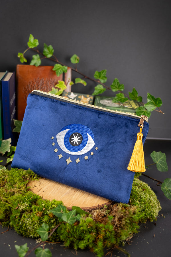 All Seeing Eye Velvet Bag, The perfect travel bag for your crystals, oracle cards and personal items, Evil eye bag, Protection symbol.