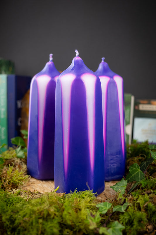 Purple Wax Candle, Overdipped Dumpy Candles, Crown Chakra Candle, Ritual Candle, Funky Candle.